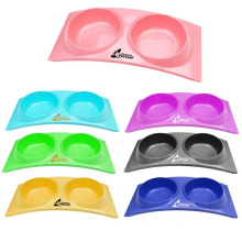 Giveaway great quality colorful pet food feeder personalized logo printed unbreakable plastic double bowl combo for dog and cat